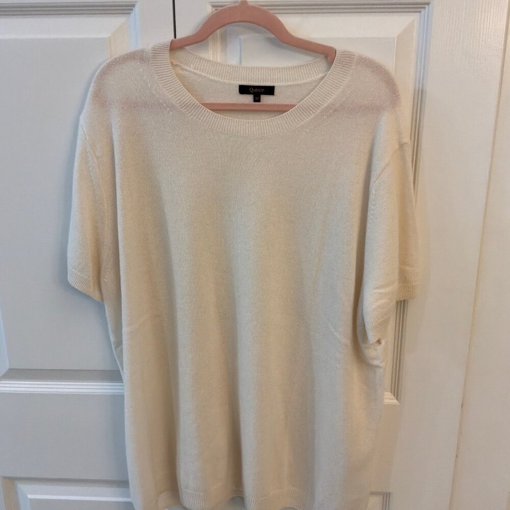 The Quince Mongolian Cashmere Short Sleeved Tee in Oatmeal Beige Size 3x